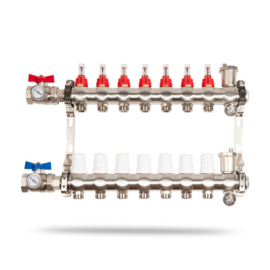 Edelstahl Heizkreisverteiler mit 7 Heizkreisen