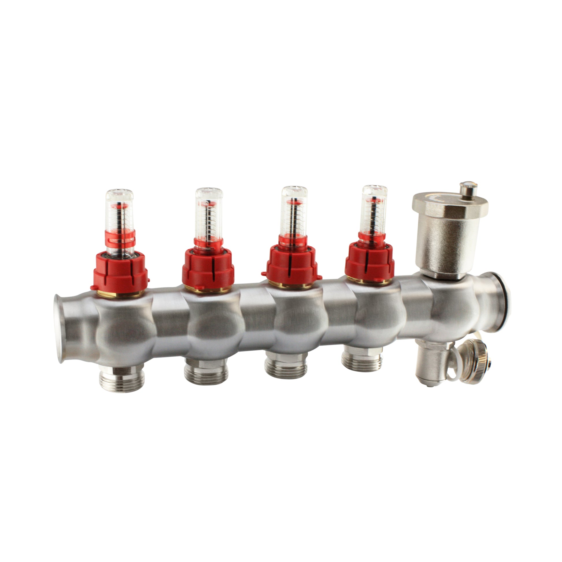 Vorlauf-Verteilerbalken eines Heizkreisverteilers aus Edelstahl