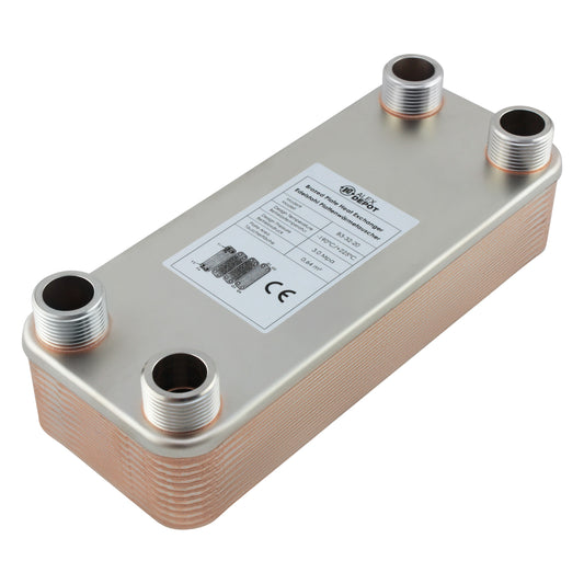 Edelstahl Plattenwärmetauscher B3-32-20 mit 4x 1 Zoll Anschlüssen, 115 kW Leistung – ideal für Heizung und Solar