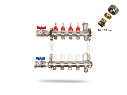 Heizkreisverteiler-4Heizkreise-Klemmringverschraubung20x2mm