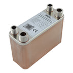 Edelstahl Plattenwärmetauscher B3-12-50 mit 2x ½-Zoll und 2x ¾ Zoll Anschlüssen, 90 kW Leistung – ideal für Heizung und Solar
