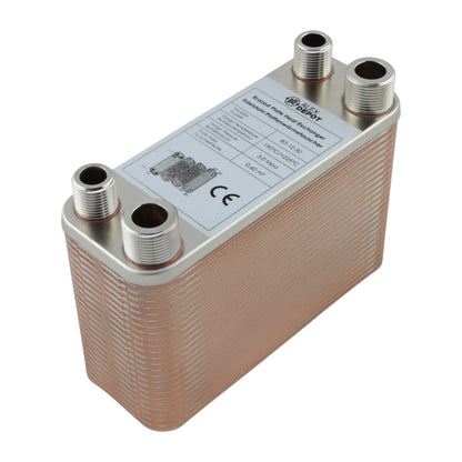 Edelstahl Plattenwärmetauscher B3-12-50 mit 2x ½-Zoll und 2x ¾ Zoll Anschlüssen, 90 kW Leistung – ideal für Heizung und Solar