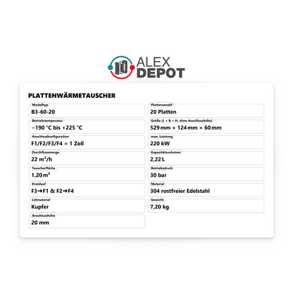 Plattenwärmetauscher B3-60-20 - 220 kW, 20 Platten