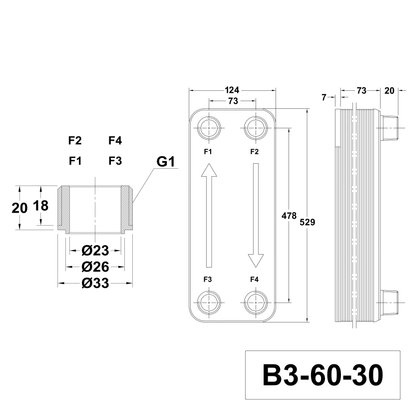 Plattenwärmetauscher B3-60-30 - 330 kW, 30 Platten